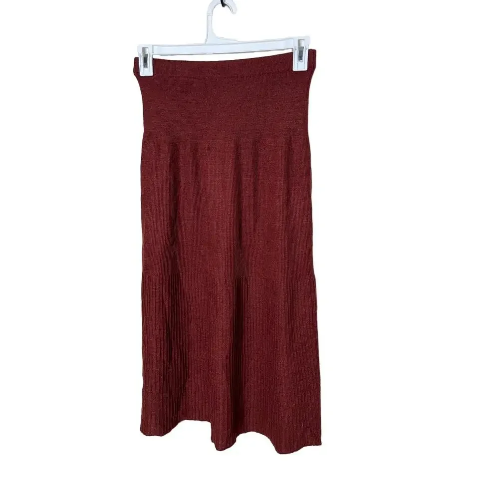 Womens Skirt XS/S‎ Burgundy Maxi Ribbed Knit Stretchy Waist Cozy Chic Bohemian